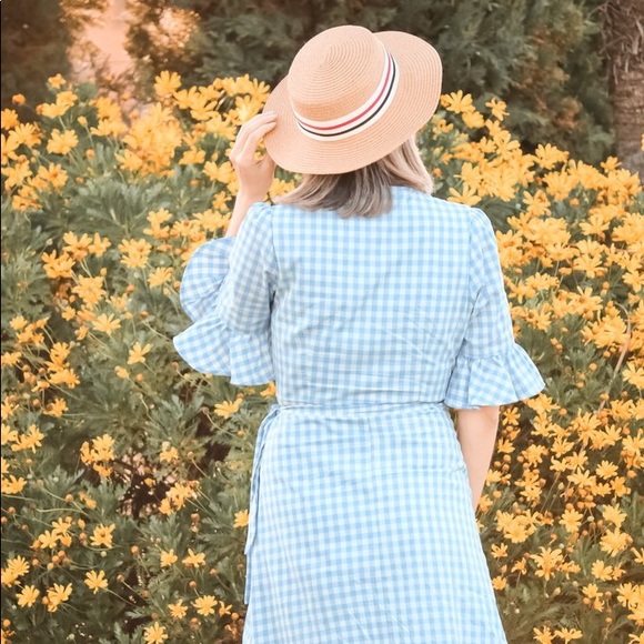 ⭐️Napa Valley Gingham Wrap Dress Powder Blue - Picture 4 of 7